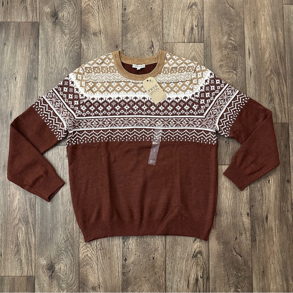 Frye and Co Winter Holiday Sweater Men’s Size XL White Burgundy
